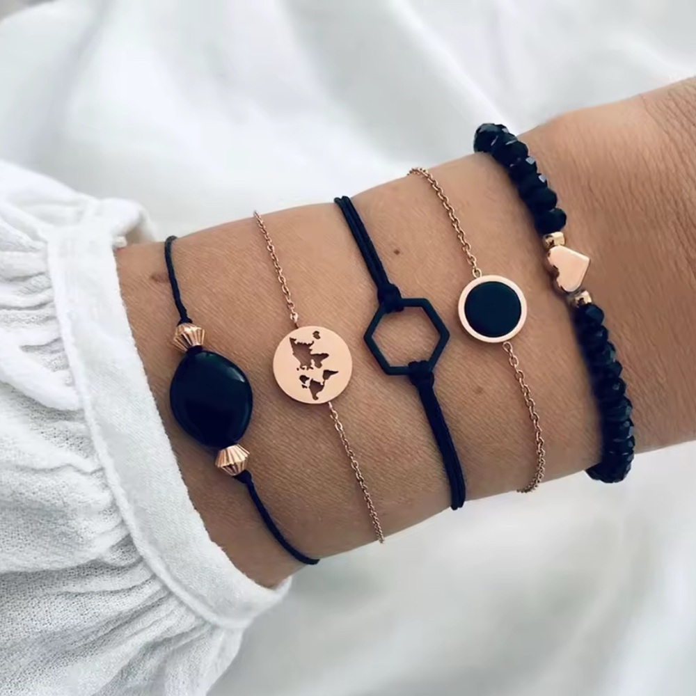 Elegant Black and Gold Women's Bracelet Set